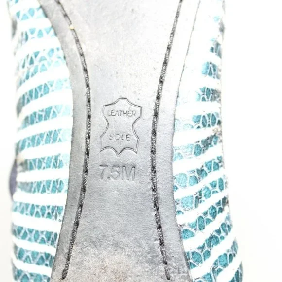 Tory Burch Caroline 2 Striped Ballet Flats Navy White Gold Shoes Size 7.5 H13069 - Picture 7 of 11